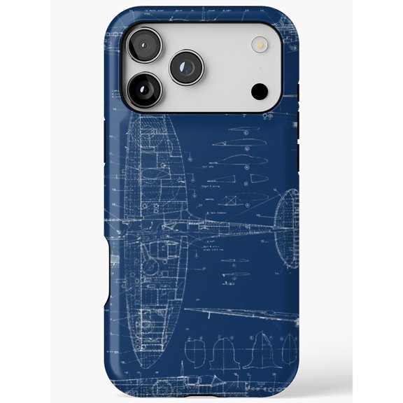 Airplane Blueprint Navy Blue Tough Phone Case for Apple iPhone Series, Polycarbonate and TPU
