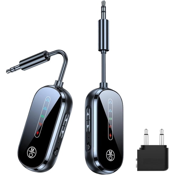 Airplane Bluetooth 5.4 Adapter,Bluetooth Transmitter and Receiver,2-in-1 Transmitter & Receiver for Dual AirPods or Headphones, Travel Essentials with 3.5mm AUX for Flight, TV, and Car Stereo