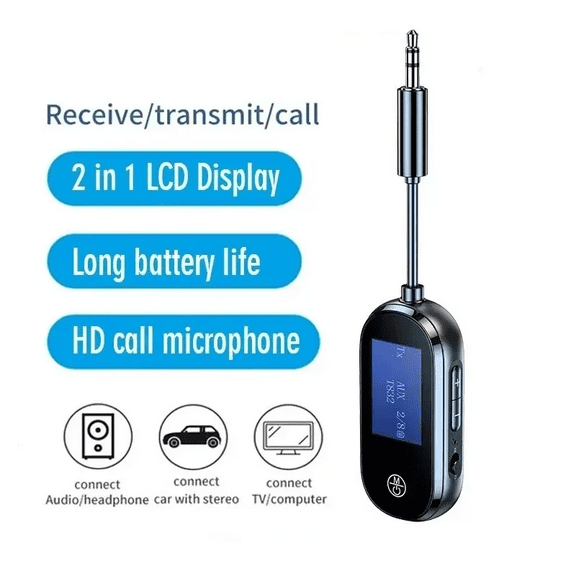 Airplane Bluetooth Transmitter Receiver,2 In 1 Bluetooth 5.4 Transmitter Receiver Stereo 3.5mm AUX Airplane Audio Wireless Adapter Mic for TV PC Headphone Car Aircraft