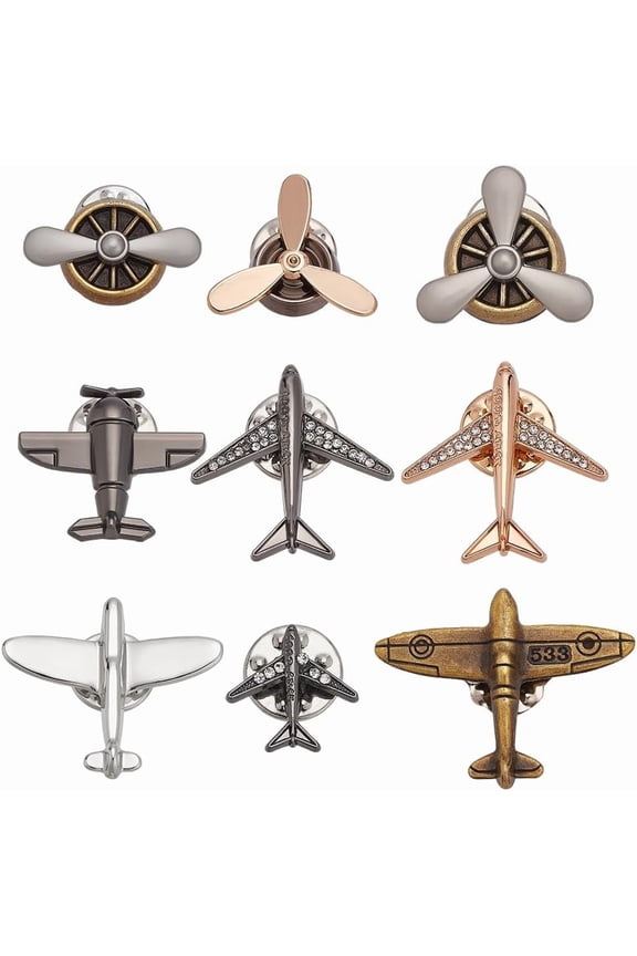 Airplane Brooch 9 Style Alloy Propeller Aircraft Plane Lapel Pin Vintage Flight Aviator Brooch Pins for Pilot Travel Enthusiast Suit Collar Accessory Cornsilk