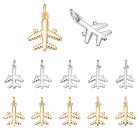 Airplane Charms Cubic Zirconia Brass Plane Pendants with Jump Ring Aircraft Charms Bulk Jewelry Making Kit Necklace Bracelet DIY