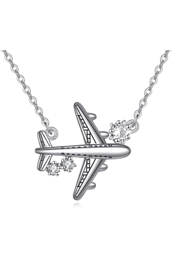 Airplane Choker Necklace 925 Sterling Sliver Aircraft Jelwery For Stewardess Flight Attendants Gifts for Women