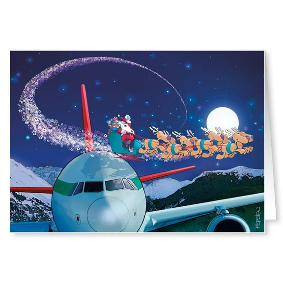 Airplane Christmas Journey - Funny Christmas Holiday Cards - 18 Cards and 19 Env