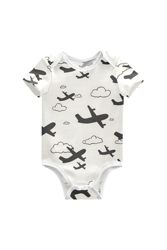 Airplane Cloud Pattern Baby Bodysuits 100% Cotton Short Sleeve for 0-24 Months Baby Golf Outfit 24Months