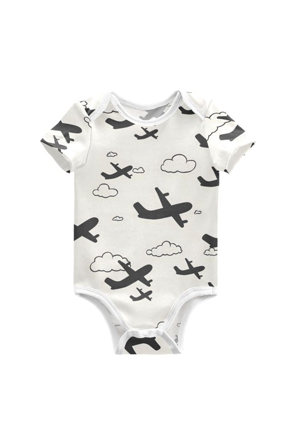 Airplane Cloud Pattern Baby Bodysuits 100% Cotton Short Sleeve for 0-24 Months Baby Golf Outfit 6Months