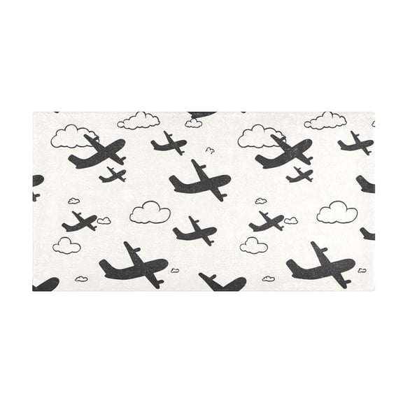 Airplane Cloud Pattern Bath Mat 39x20 Inch Soft Absorbent Non-Slip Plush Bathroom Rug for Floor