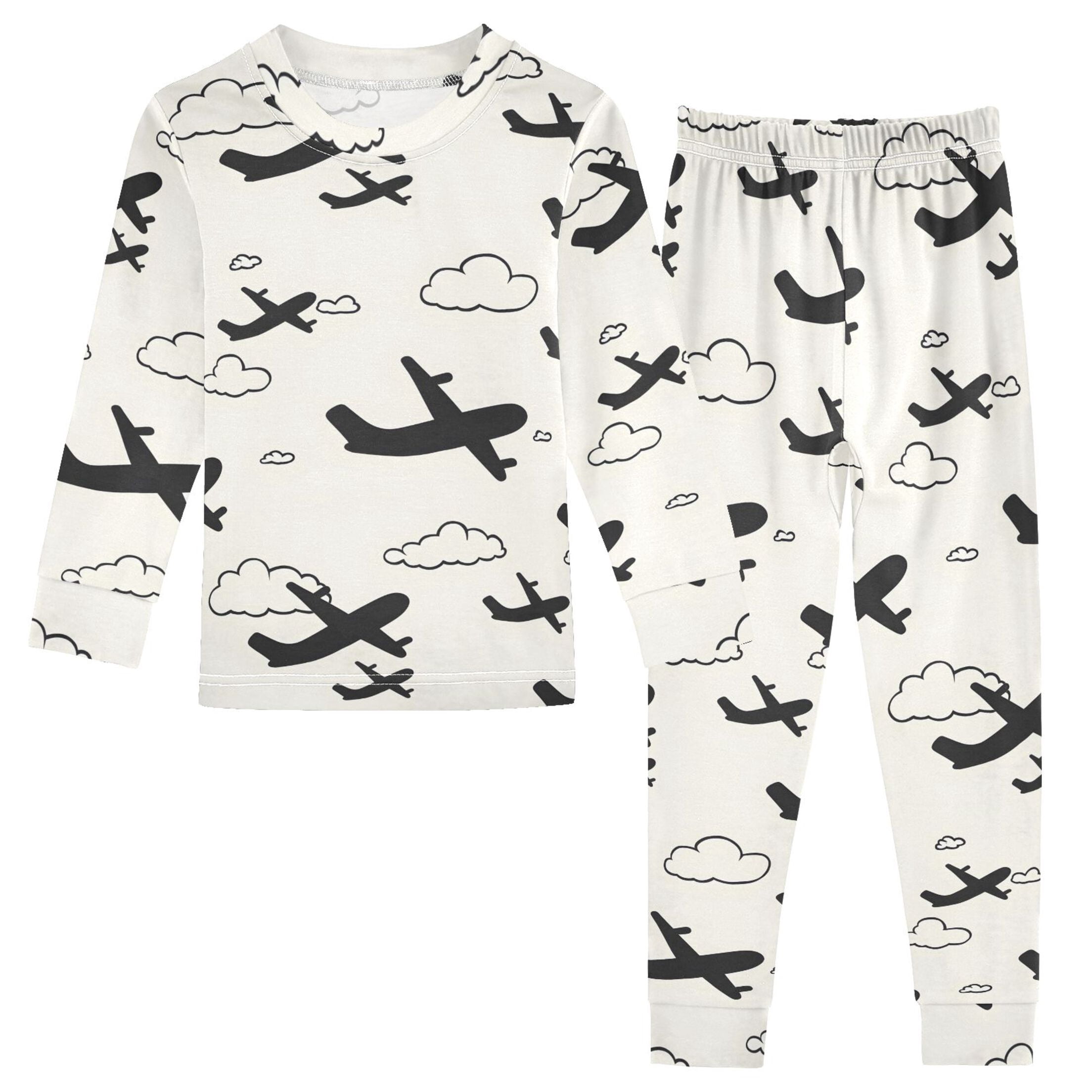 Airplane Cloud Pattern Cotton Pajamas 2 Piece Set Sleepwear Soft and ...