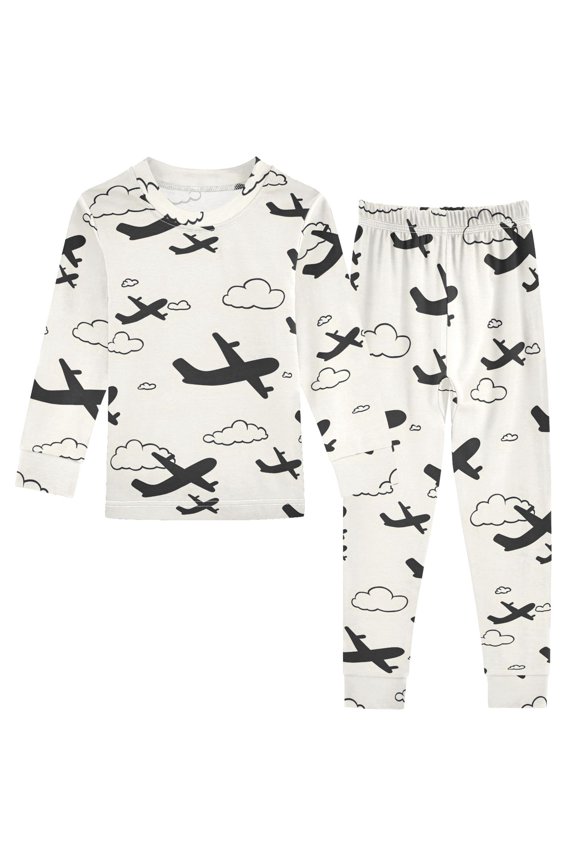 Airplane Cloud Pattern Cotton Pajamas 2 Piece Set Sleepwear Soft and Comfortable Homewear Nightwear