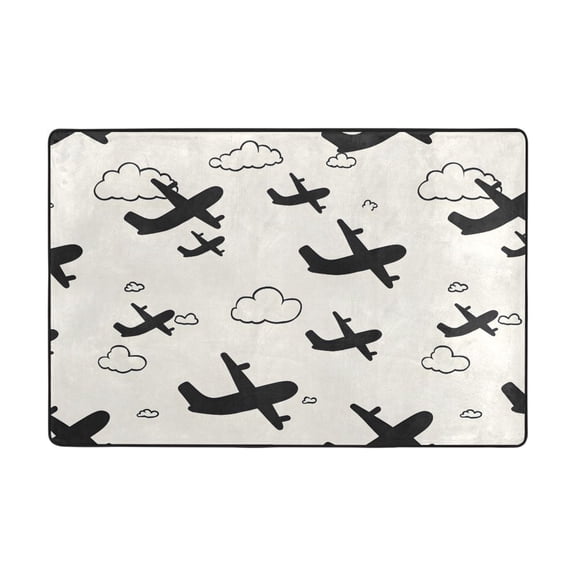 Airplane Cloud Pattern Rug 72x48in Memory Foam Absorbent Non Slip Plush for Living Room Office Bedroom