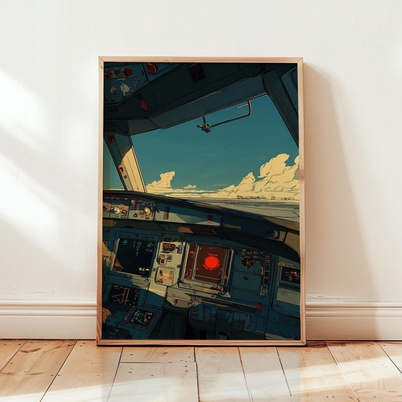 Airplane Cockpit Aviation Wall Art Print Pilot View Poster Flight Deck Decor Travel Home Artwork