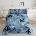 thumbnail image 1 of Airplane Comforter Set Full,Cartoon Airplane Pattern Bedding Set 3pcs for Boys Teens Room Decor, Grey Black Down Comforter Soft Microfiber Duvet Insert with 2 Pillowcases, 1 of 5