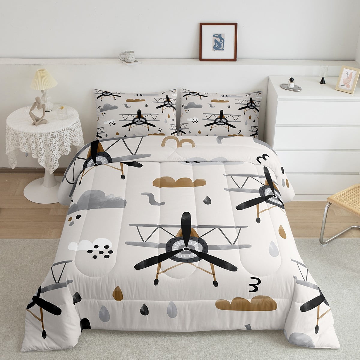 Airplane Comforter Set for Kids Boys,Construction Quilt Cartoon
