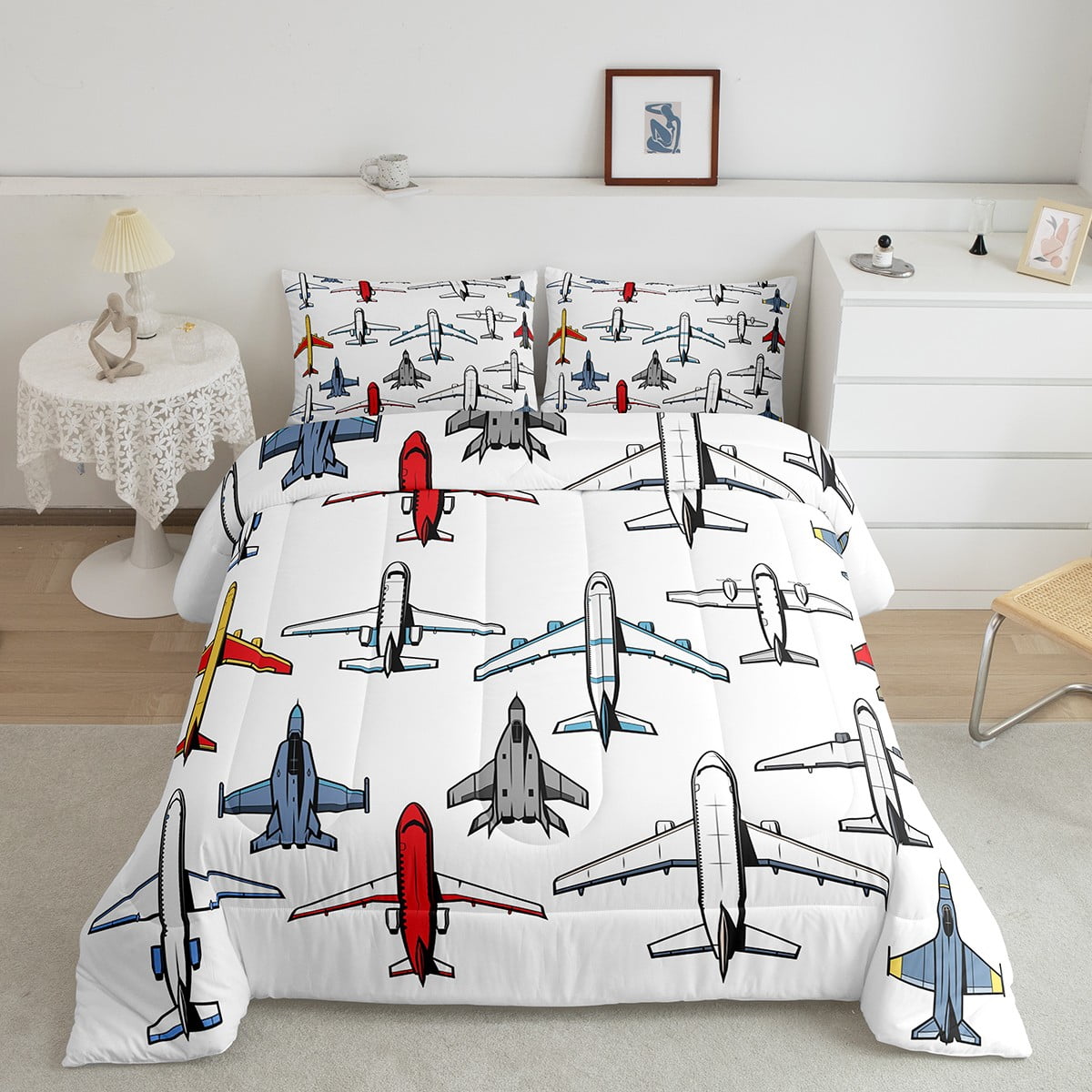 Airplane Comforter Set Vintage Aircraft Toddler Bedding Set Twin