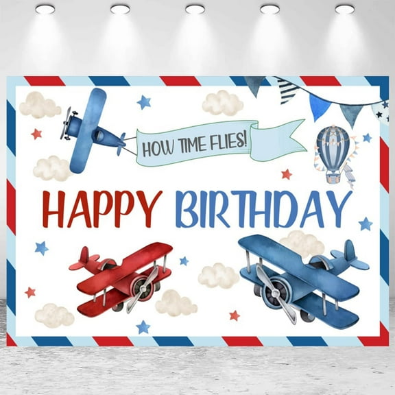 Airplane Cool Happy Birthday Backdrop Red Blue Airplane Boys Birthday Party Photography Background How Time Flies Happy Birthday Decorations Kids Portraits Banner Photo Studio Props