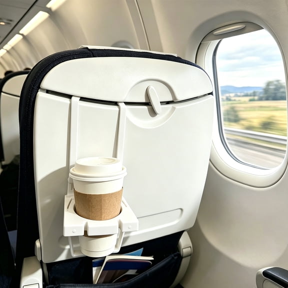Airplane Cup Phone Mount Holder – Multifunction Travel Seatback Tray Organizer, Foldable Rear Seat Drink Holder, Hook Hanging Design for Flights, Cars, Office