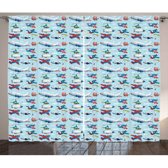 Ambesonne Airplane Curtains 2 Panel Set, Aircrafts Sky Diving, 108" x 96", Multicolor