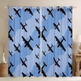 thumbnail image 1 of Airplane Curtains 42"x63" Set of 2 Panels Aircrafts Silhouette Window Curtains & Drapes Old Bomber Planes Blackout Curtains Blue Wave Stripes Darkening Curtains Aviation Themed Airplane Decor, 1 of 6