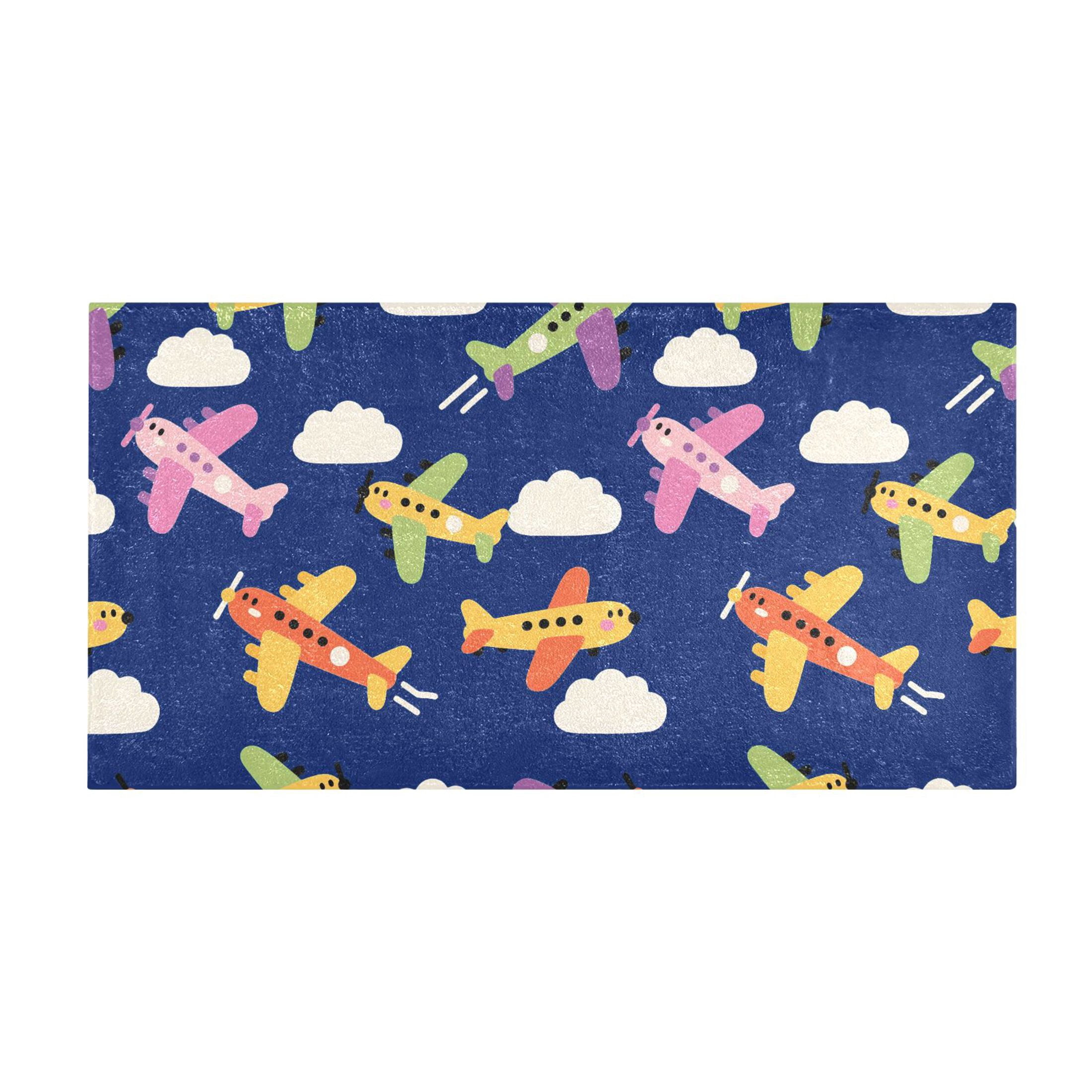 Airplane Dark Pattern Bath Mat 39x20 Inch Soft Absorbent Non-Slip Plush ...