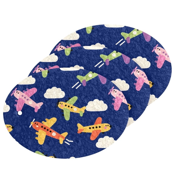 Airplane Dark Pattern Cellulose Cleaning Sponge Set 3 Pack Compressed Kitchen Scrubber for Dishes