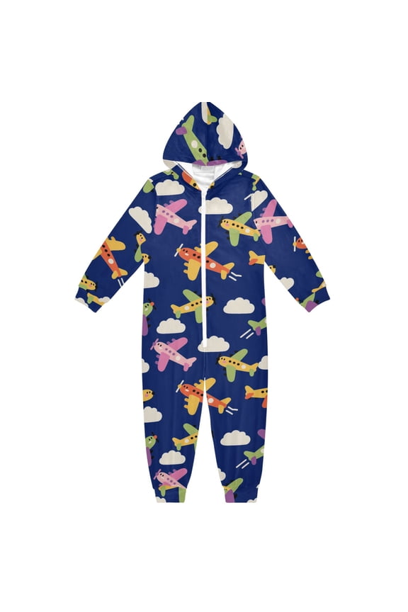 Airplane Dark Pattern One Piece Pajamas Soft Jumpsuit Cozy Sleep and Play Romper Zipper and Pockets 12Y-13Y