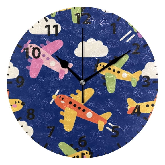 Airplane Dark Pattern Wall Clock 10in Round Artistic Oil Painting Home Decor Desk Table Clock