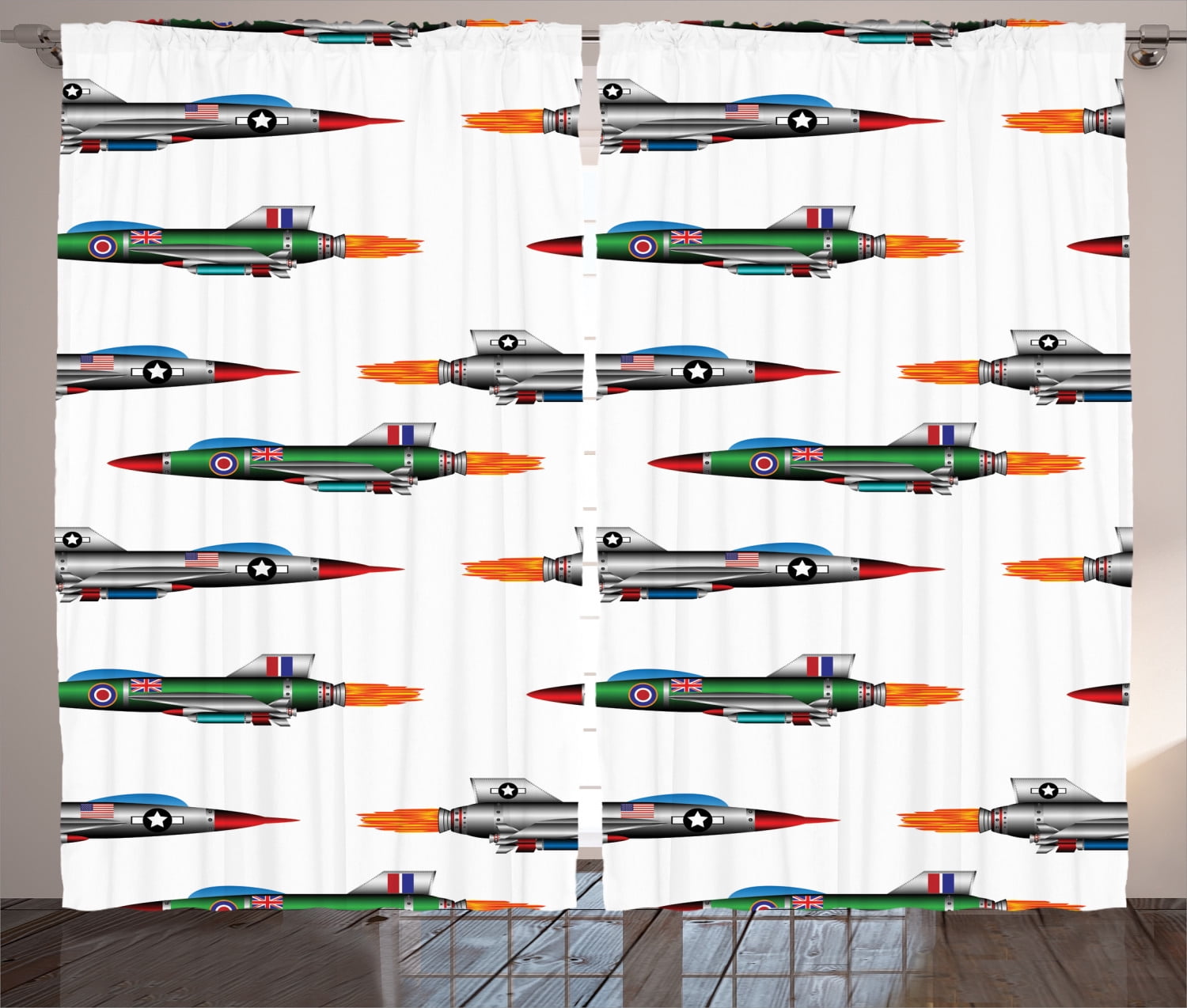 Ambesonne Colorful Curtains 2 Panel Set, Jets Aviation Design, 108" x ...