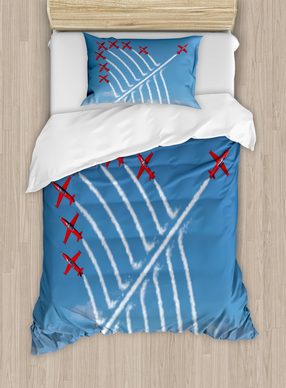 Twin Red and Blue Airplane Duvet Cover Set