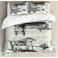 thumbnail image 1 of Airplane Duvet Cover Set, Classic Nostalgic Planes Aircraft Propeller in the Sky Fast Travel Wings Sketch, Decorative 3 Piece Bedding Set with 2 Pillow Shams, Calking Size, Blue Black, by Ambesonne, 1 of 3