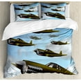 thumbnail image 1 of Airplane Duvet Cover Set, Fighter Aircrafts up in Air Flight Machinery Wings Illustration Technology, Decorative 3 Piece Bedding Set with 2 Pillow Shams, Queen Size, Blue Green Grey, by Ambesonne, 1 of 3