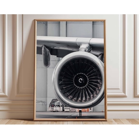 Airplane Engine Aviation Modern Aircraft Industrial Jet Engine Photography Pilot Aviation Wall Art, Unframed Paper Poster 24x36in