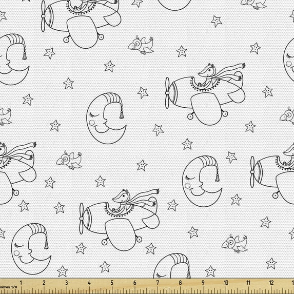 Ambesonne Airplane Fabric by the Yard Upholstery, Restful Sleep Pattern, 5 Yards, Black White