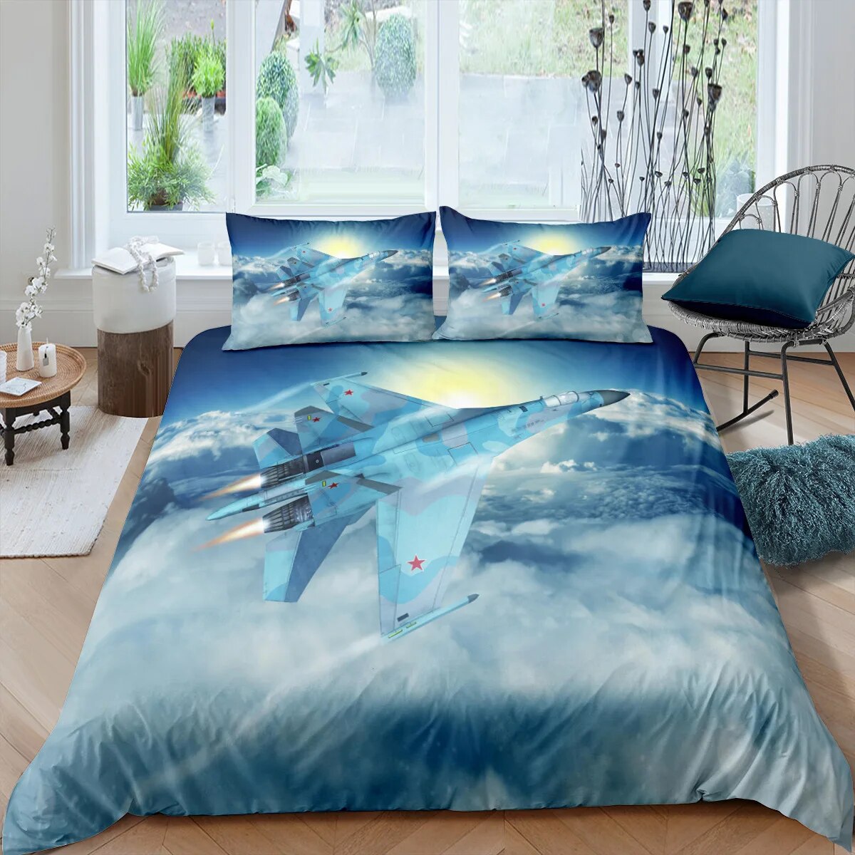 Airplane Fighter Duvet Cover King/Queen Size flying Fighter Jet Bedding