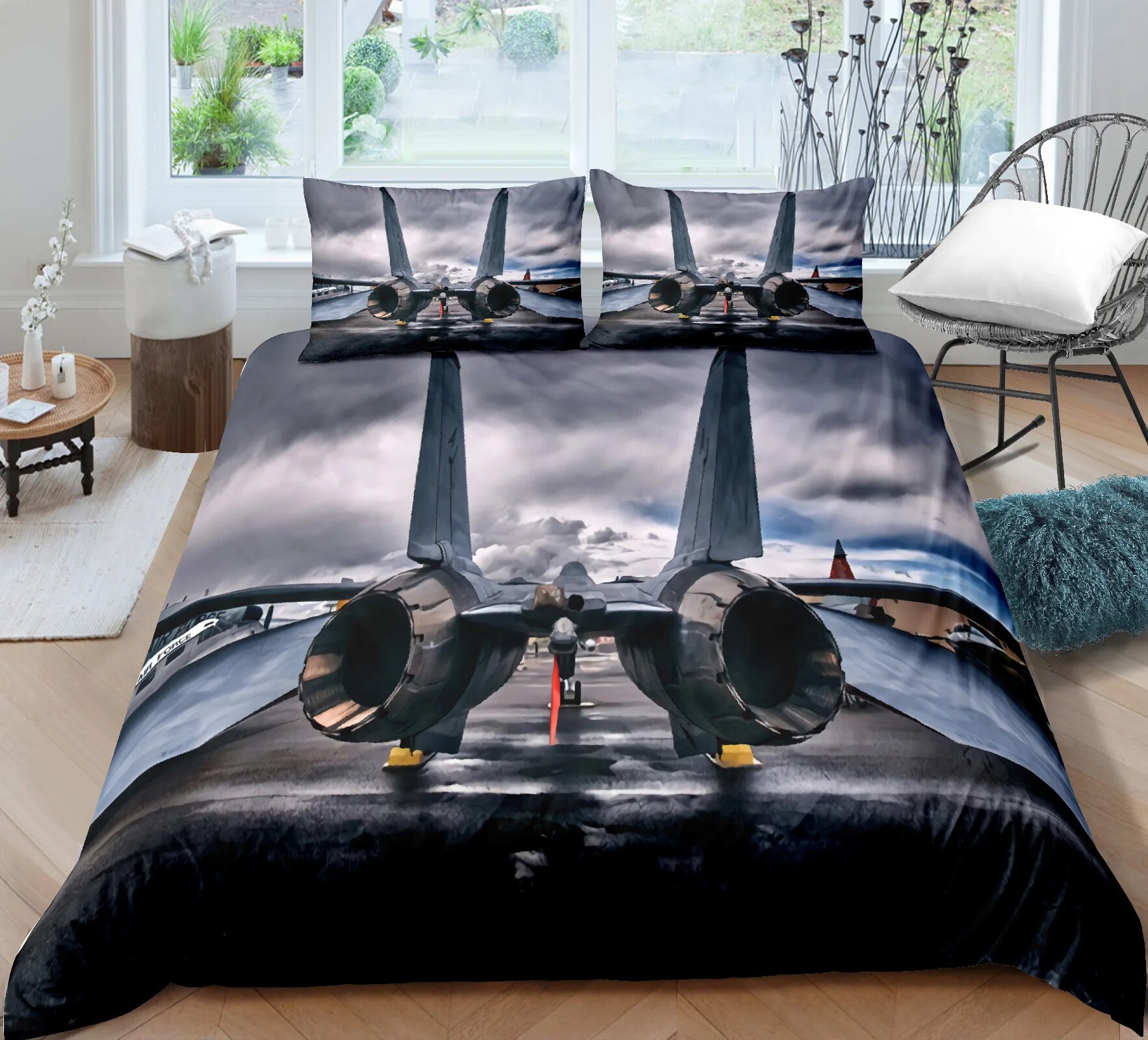 Airplane Fighter Duvet Cover King/Queen Size flying Fighter Jet Bedding