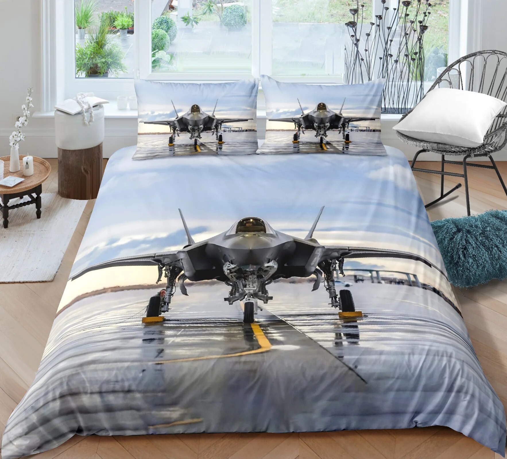 Airplane Fighter Duvet Cover King/Queen Size flying Fighter Jet Bedding