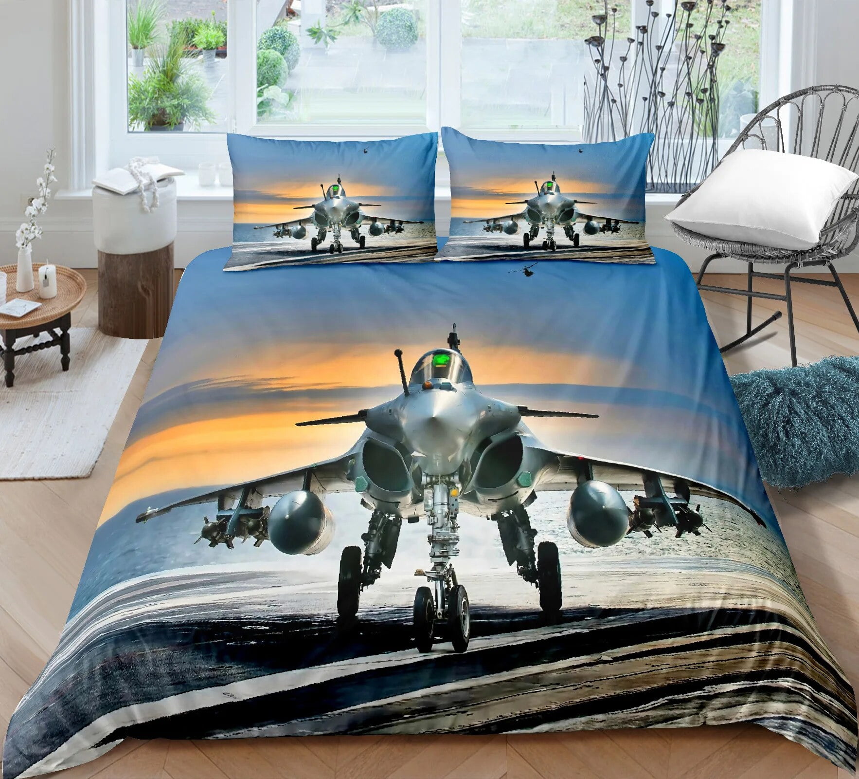 Airplane Fighter Duvet Cover King/Queen Size flying Fighter Jet Bedding