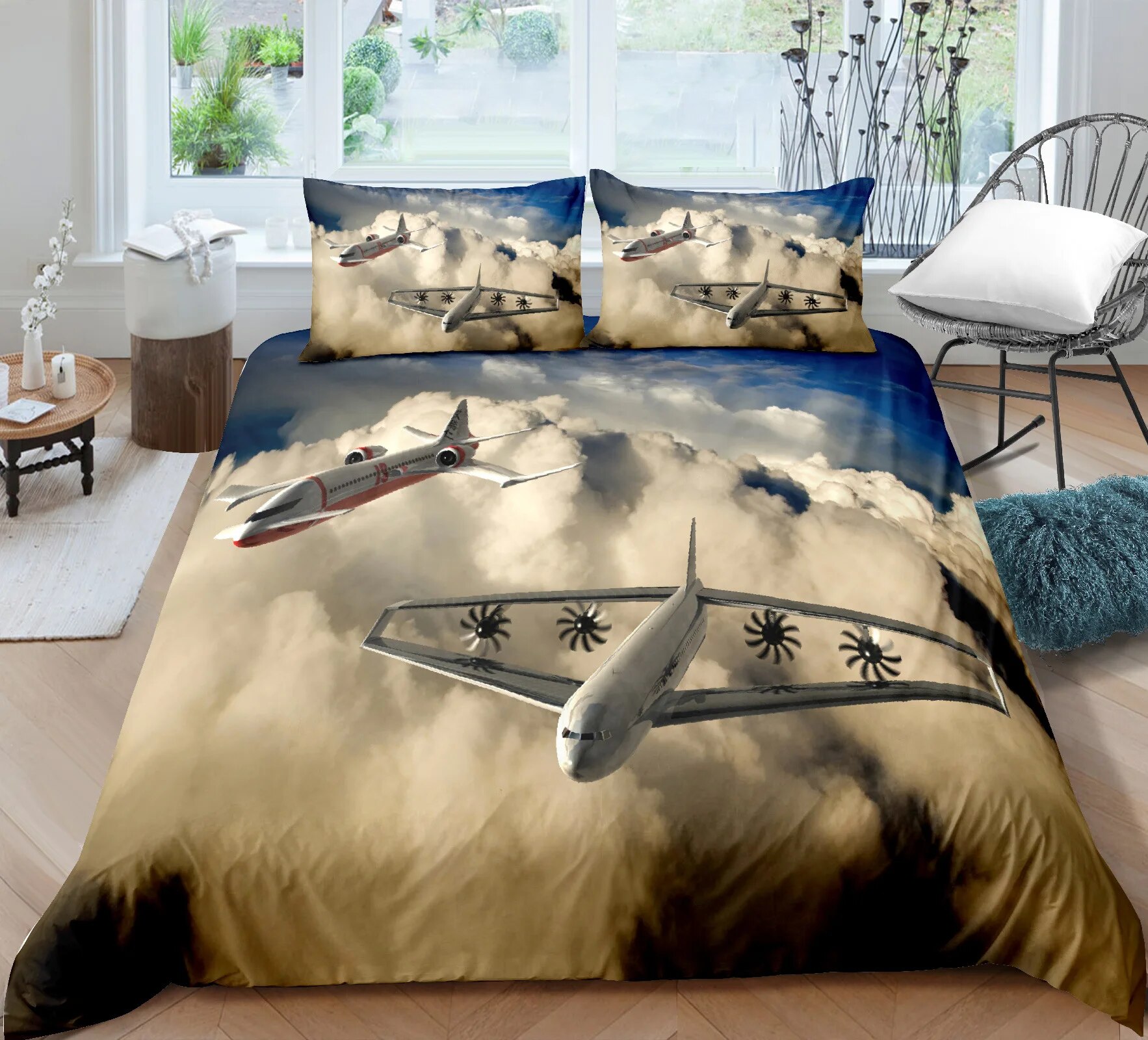 Airplane Fighter Duvet Cover King/Queen Size flying Fighter Jet Bedding