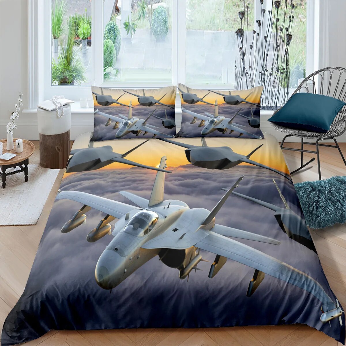 Airplane Fighter Duvet Cover King/Queen Size flying Fighter Jet Bedding