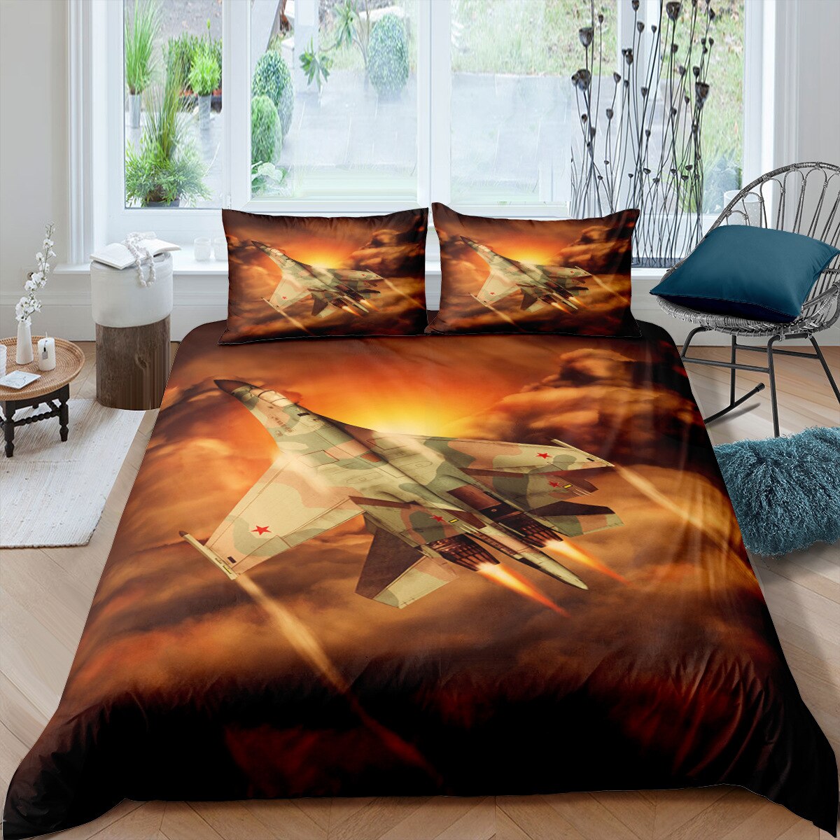 Airplane Fighter Duvet Cover King/ Size flying Fighter Jet Bedding Set