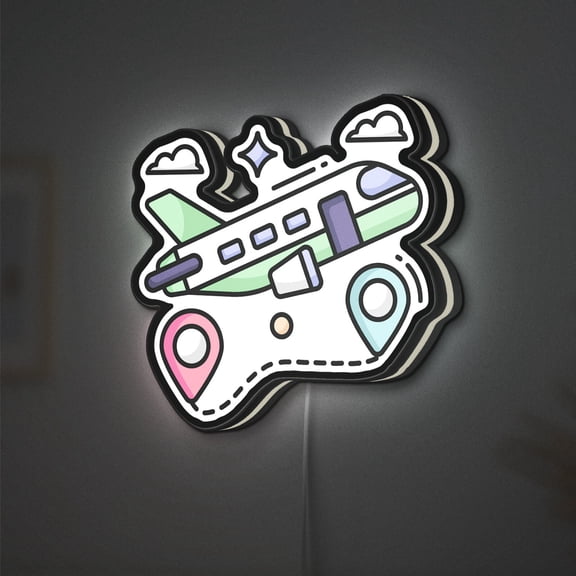 Airplane Flight 3D Novelty Light Box, Travel and Airport Lamp Decor for Jet Setters, Transportation Enthusiasts and Pilots (Height 8 inch, 20cm)