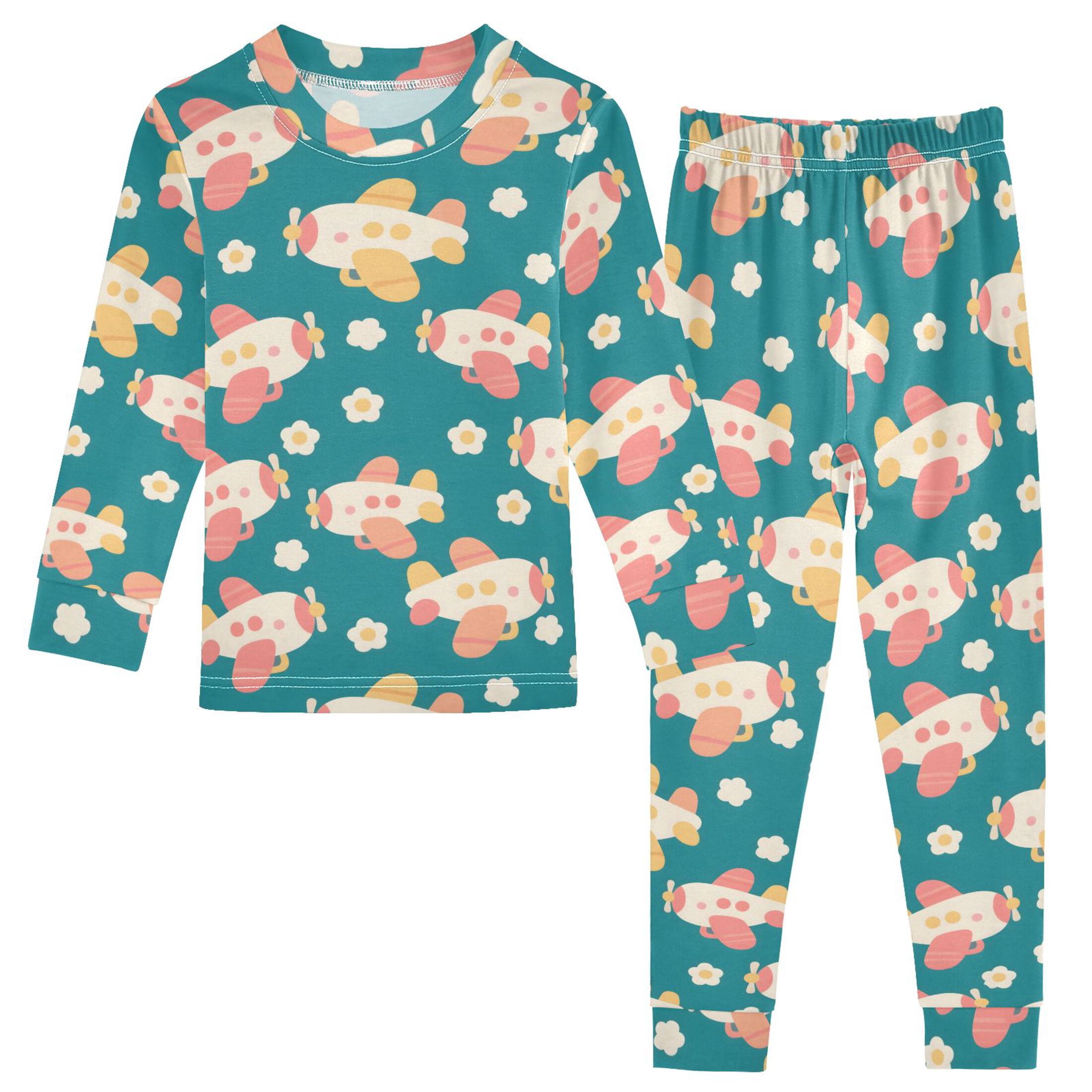 Airplane Flower Pattern Cotton Pajamas 2 Piece Set Sleepwear Soft and ...