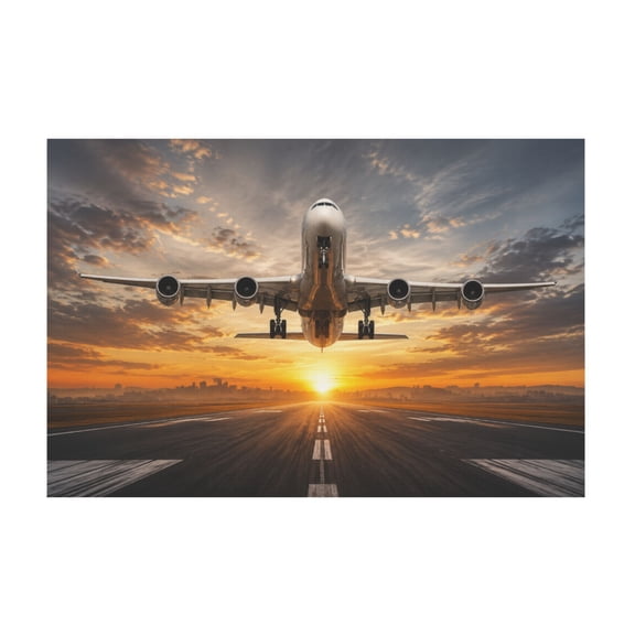 Airplane Flying Over Runway Aviation Decor Canvas Wall Art For Room 12*18in