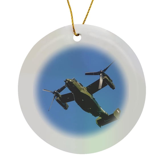 3drose, Airplane Flying Overhead, Circle Porcelain Ornament