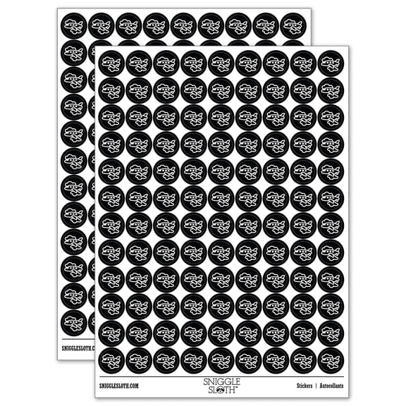 Airplane Flying Through Clouds Travel Trip 200+ Round Stickers - Black - Gloss Finish - 0.50" Size