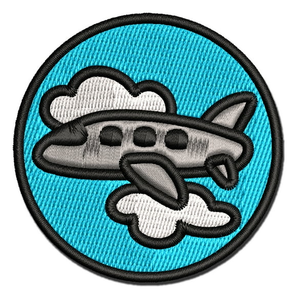 Airplane Flying Through Clouds Travel Trip Applique Multi-Color Embroidered Iron-On Patch - 2.0 Inch Mini