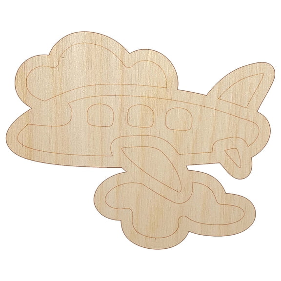 Airplane Flying Through Clouds Travel Trip Wood Shape Unfinished Piece Cutout Craft DIY Projects - 6.25 Inch Size - 1/8 Inch Thick