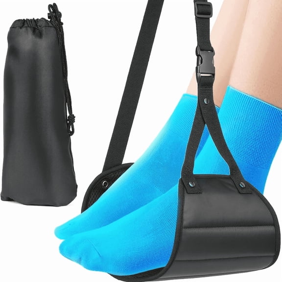 OFEFE Airplane Foot Hammock with Memory Foam - Adjustable Foot Rest for Airplane Travel, Desk Foot Sling, Comfy Foot Hanger for Long Flights, Perfect Travel Accessory (Black, 18"x9"x34")