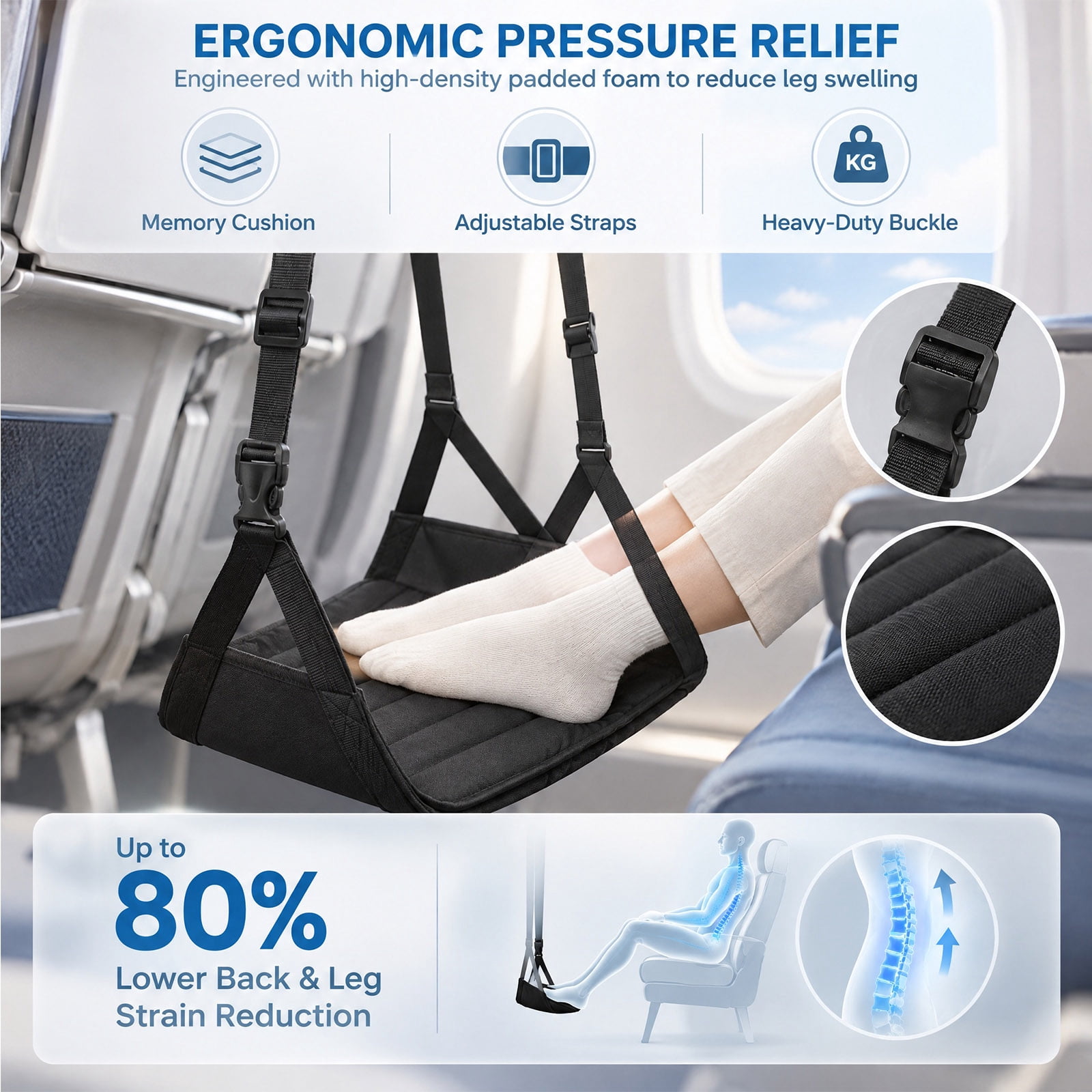 Travel Train Flight Airplane Footrest Adjustable Portable Travel Foot Rest Foldable Leg ...