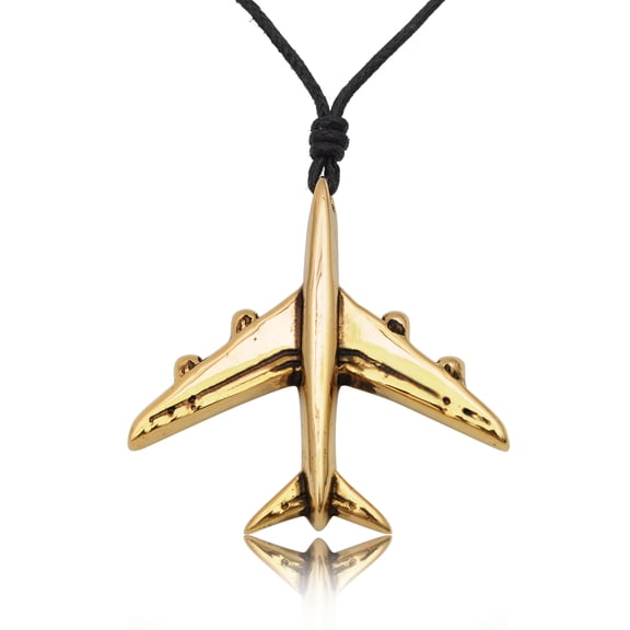 Airplane Handmade Brass Necklace Pendant Jewelry With Cotton Cord