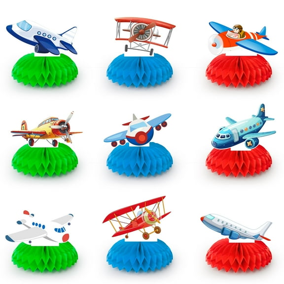 Airplane Honeycomb Centerpieces, 9 Pcs Aircraft Happy Birthday Honeycomb Centerpieces, Aircraft Centerpieces & Airplane Party Centerpieces, for Airplane Birthday Party Decorations Supplies
