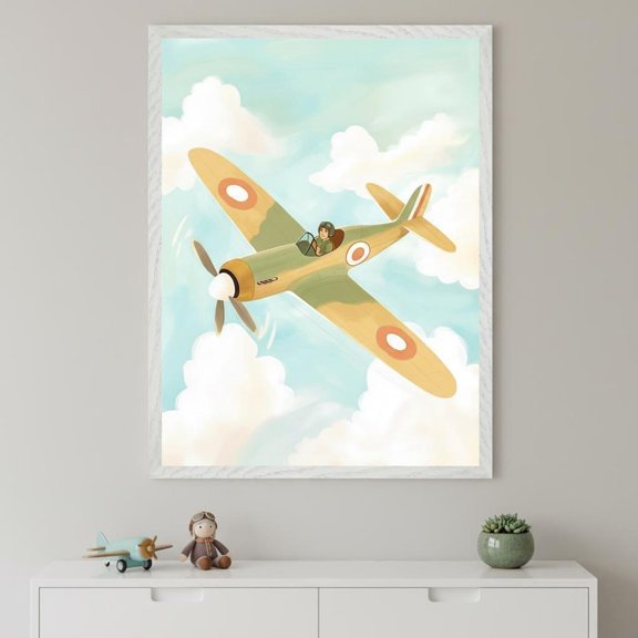 Airplane Illustration Nursery Aviation Wall Art Propeller Plane Decor Pilot Cockpit Print